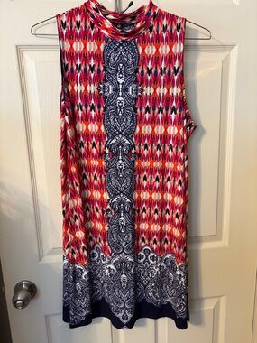 Tiana B. Sleeveless Asymmetrical Dress in Red, White, blue
